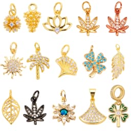 Pine Cone Lotus Coconut Tree Sun Flower Ginkgo Leaf 18K Gold Charm,Bracelet Earring Attachment Jewelry Components Findings L44