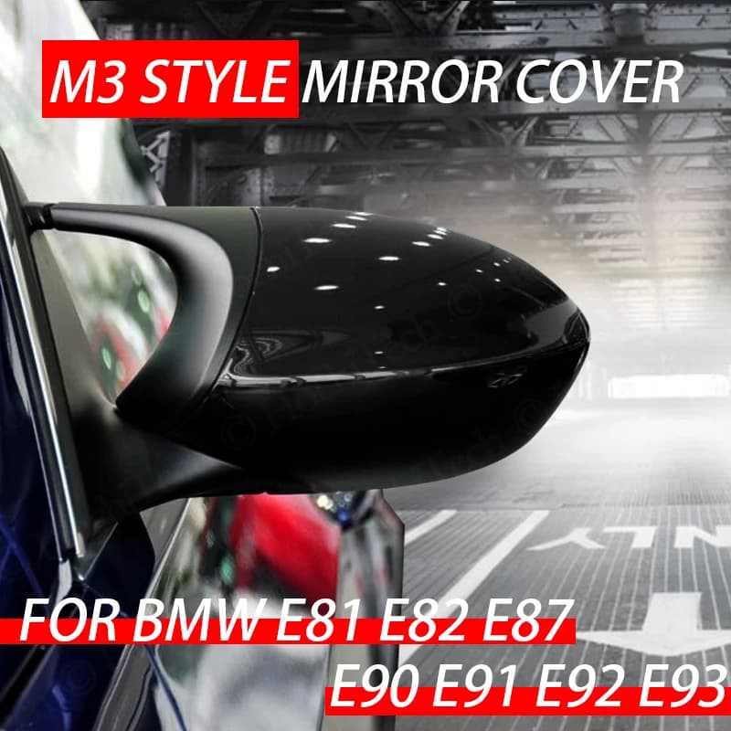 M3 Style Black Wing Mirror Cap Cover Side Rearview Mirror Shell Covers For BMW E90 E91 2005-2007 E92 E93 2006-2009 M3 Style E80