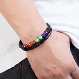 New Chakra Men Bracelet 7 Color Natural Yoga Healing Stone Beads Bracelets Black Genuine Leather Hommes Pulseras Jewelry Gifts