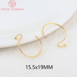 (2239)20PCS Height 16MM 24K Gold Color Plated Brass Earring Hook Diy Jewelry Findings Accessories Wholesale