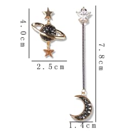 New Fashion Black Rhinestones Star Moon Charms Asymmetric Earrings for Women Party Classic Cute Girls Drop Earrings Jewelry Gift