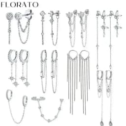 FLORATO 925 Sterling Silver Earrings Chain Tassel Pendant Earrings Zircon Silver Earrings for Women Trend Luxury Wedding Jewelry