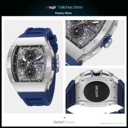 MEGIR 316 Stainless Steel Quartz Watch for Men Fashion Waterproof Luminous Chronograph Wristwatch with Auto Date Silicone Strap