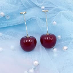 Korea Japan Sweet Clear Resin Red Cherry Earrings Gold Color Alloy Separated Drop Dangle Earrings for Women Girls Party Jewelry