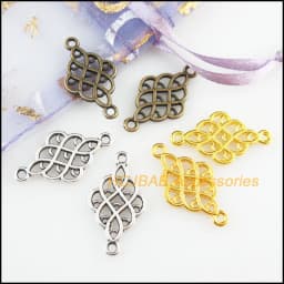 30Pcs Tibetan Silver Plated, Gold Antiqued Plated, Bronze Plated Chinese Knot Charms Connectors 14x25.5mm