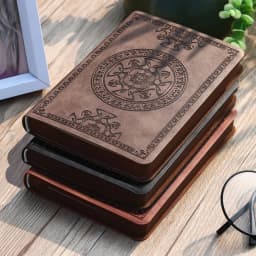 A6 Retro Style Pocket Type Mini Notebook Stamping Process Artificial PU Leather Writing Book Portable Notepad Office Bookkeeping