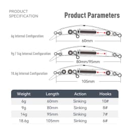 Kingdom Hot Selling Jerkbaits Lures 60mm 6g 80mm 9g 105mm 18.6g Sinking Minnow Swimbait Isca Artificial Bait Fishing Wobblers