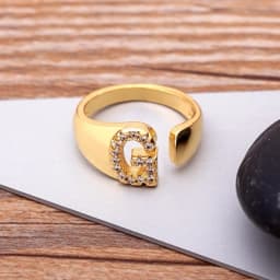 Fashion Chunky Wide Hollow A-Z Letter Gold Color Adjustable Opening Ring Initials Name Alphabet Female Party Wedding Jewelry