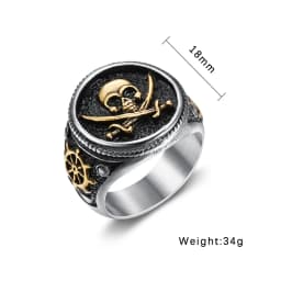 Vintage Men's Pirate Signet Double Knife Skull Ring Golden/Silver Color Stainless Steel Compass Goth Punk Ring Drop Shipping