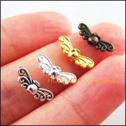 80Pcs Retro Tibetan Silver Bronze Tone Gold Silver Color Animal Wings Spacer Beads Charms 4.5x14mm