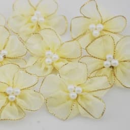 10Pcs 30mm Pick Organza Ribbon Flowers Bows Beads Appliques Wedding Craft DIY Christmas Decoration