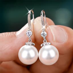 Huitan Elegant Round Imitation Pearl Dangle Earrings Dazzling CZ Women Engagement Wedding Graceful Accessories Fashion Earrings