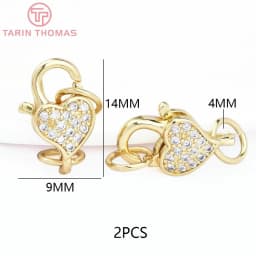 (3280)2PCS 11x15.5MM 24K Gold Color Brass with Zircon Necklace Bracelet Connector Clasps High Quality DIY Jewelry Making Finding