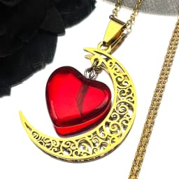 Black Color Stainless Steel Natural Stone Charm Necklace Women Moon Heart Necklace Valentines Jewelry Acero Inoxidable Joyeria