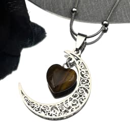 Black Color Stainless Steel Natural Stone Charm Necklace Women Moon Heart Necklace Valentines Jewelry Acero Inoxidable Joyeria