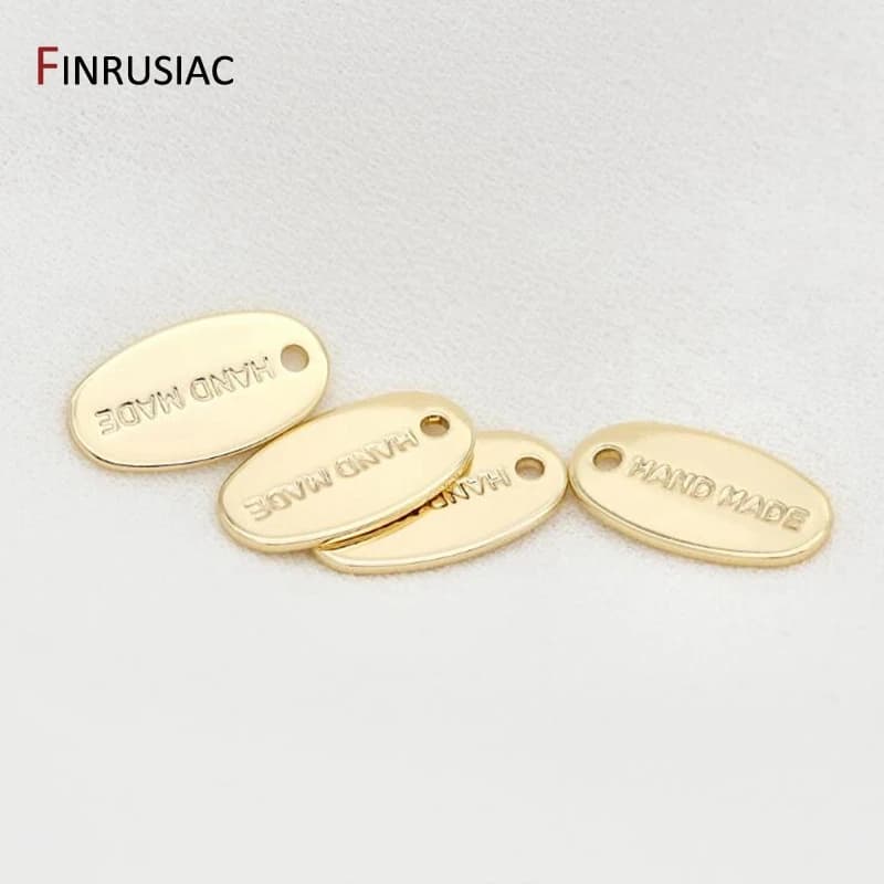 DIY Jewelry Making 14k Gold Plated " HAND MADE" Letter Tag Charm Pendants Accessories For Bracelet Necklace
