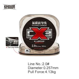 Kingdom CX3 Fluorocarbon Fishing Lines 50m Super Smooth & Stiff Monofilament Leader Carbon Fishing Line Invisible Sinking Line