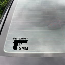 Protected By The Gun 9MM Bumper Vinyl Car Sticker Gun Ammo Decor