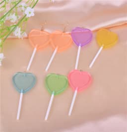 10pcs/12pcs/pack Bling Glitter Heart Lollipop Resin Charms for Earring Keychain Jewelry Making 85x22mm