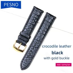 PESNO Black Dark Brown Round Grain Alligator Skin Leather Watch Bands Men Women Watch Accessories with Pin Buckle