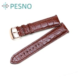 PESNO Black Dark Brown Round Grain Alligator Skin Leather Watch Bands Men Women Watch Accessories with Pin Buckle
