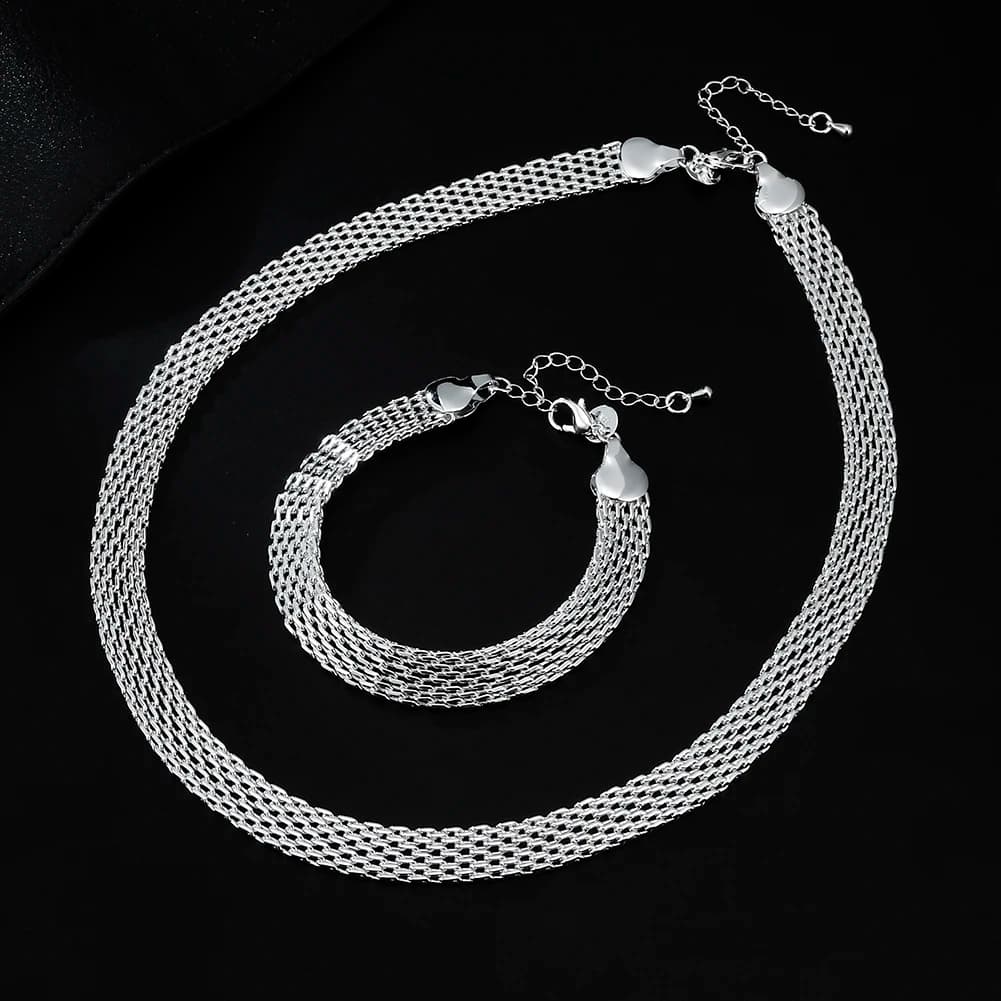 Original Designer 925 Sterling Silver Fine Net Chain Bracelets Necklaces for Women Fashion Party Wedding Engagement Jewelry Sets