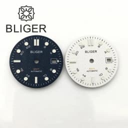 BLIGER 29mm/31mm Watch Dial Black Blue White Dial Wave Grain Green Luminous Fit NH34 DG5833/3804 GMT Automatic Movement Date