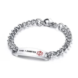 Surgical Stainless Steel Chain Medical Alert ID Bracelets Type 2 Diabetes Medical Bracelet for Women and Men