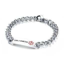 Surgical Stainless Steel Chain Medical Alert ID Bracelets Type 2 Diabetes Medical Bracelet for Women and Men