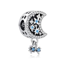 New Original 925 Sterling Silver Charms Star Moon Blue Crystal Glass Beads Fit Brand Bracelets Necklaces Jewelry For Women