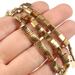 Natural Stone Beads Two Holes Gold color Hematite Square Spacer Beads for Jewelry Making Gift DIY Bracelets Good Color Retention