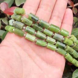 Faceted Green Canadian Jades Natural Stone Beads Cylinder Spacer Beads For Jewelry DIY Making Bracelet Charms Accessories 7.5''
