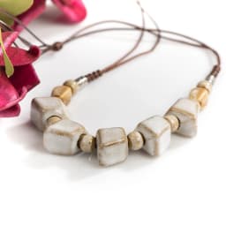 Blue Pink Cobblestone Shape Ceramic Bohemia Bead Necklace Pendant Vintage Necklaces Classic Style Jewelry #2584-1