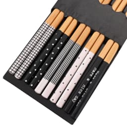 Reusable 5Pairs Set Handmade Bamboo Japanese Style Natural Wood Chopsticks Sushi Food Cat Flower Multi Color Wooden Chopsticks