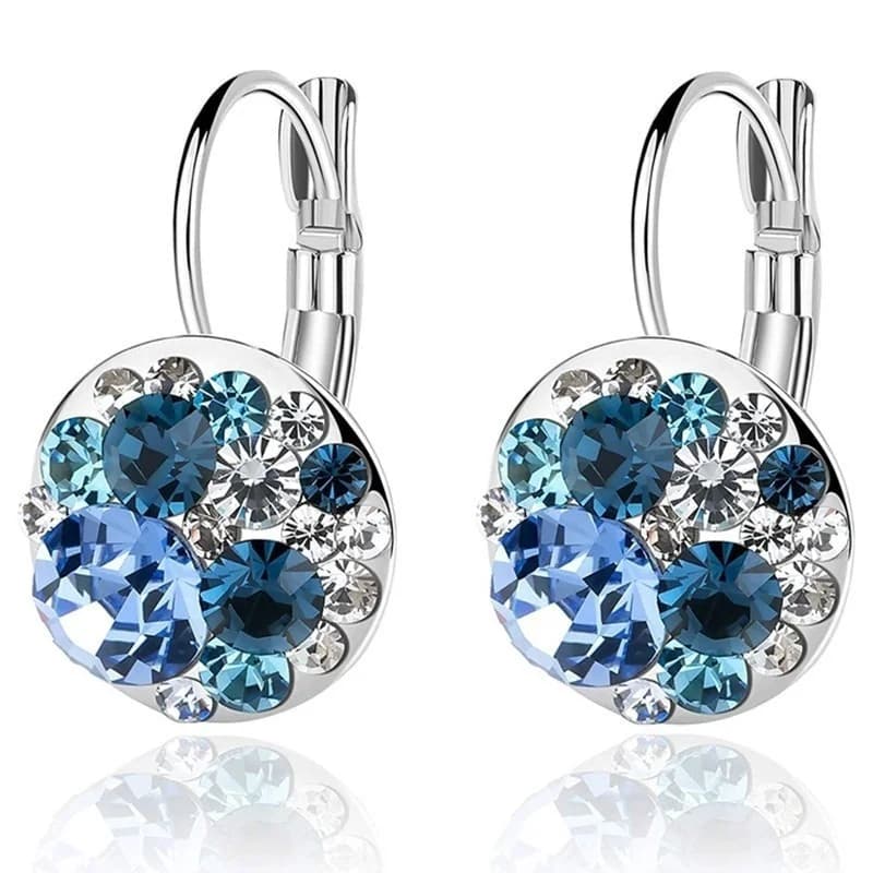 New Fashion Silver Crystals Earrings Leverback Dangle Hoop Earring Party Jewelry for Women Gifts