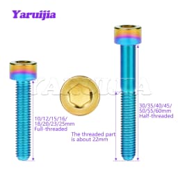 Yaruijia Titanium Bolts M5x10/12/16/18/20/23/25/30/35/40/45/50/55/60mm Allen Key for Bicycle Stem Seatpost Bike Parts