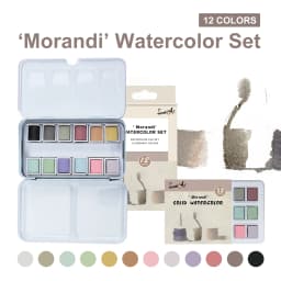 SeamiArt 12Color Tin Box Solid Watercolor Morandi Color Water Color Paint for Cartoon & Portraits Painting Drawing Art Supplies