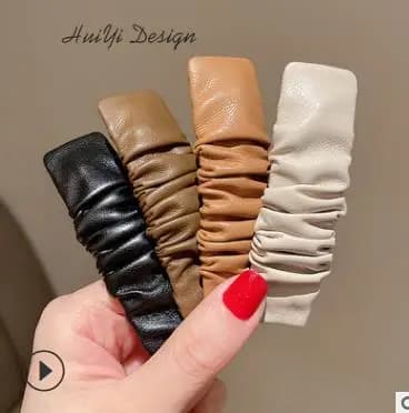 New fashion Korean Dongdaemun fold leather side clip hairpin Simple BB clip one-word hairpin