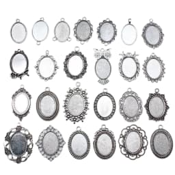 10pcs 18x25mm Inner Size Antique Silver Plated 31 Styles Cameo Cabochon Base Setting Charms Pendant Necklace Findings