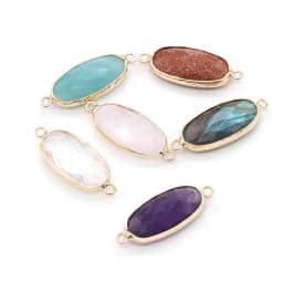 Natural Stone Amethysts Pendant Oval shape Two-hole connector for Jewelry Making Diy Bracelet necklace accessories 11x27mm
