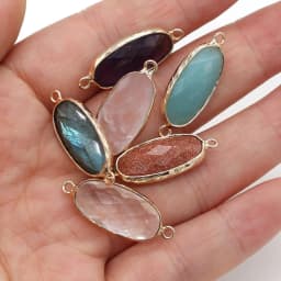 Natural Stone Amethysts Pendant Oval shape Two-hole connector for Jewelry Making Diy Bracelet necklace accessories 11x27mm