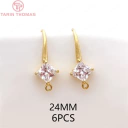 (2503) Height 17MM 24K Champagne Gold Color Plated Brass with Zircon Earrings Hook High Quality Diy Jewelry Accessories