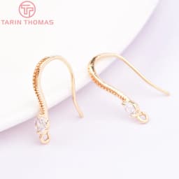 (2503) Height 17MM 24K Champagne Gold Color Plated Brass with Zircon Earrings Hook High Quality Diy Jewelry Accessories