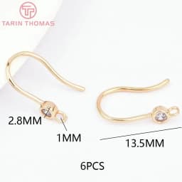 (2503) Height 17MM 24K Champagne Gold Color Plated Brass with Zircon Earrings Hook High Quality Diy Jewelry Accessories
