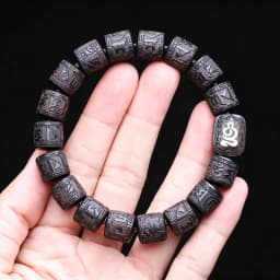 Authentic Natural Ebony Tibetan Six-Character Mantra Tibetan Prayer Wheel Bracelet 15mm Unisex Bracelet