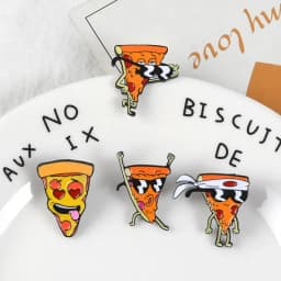 Funny Pizza Man Enamel Pin Sunglasses Heart Eye Brooches Custom Pastel Denim Shirt Cartoon Food Badge for Bag Lapel Jewelry Gift