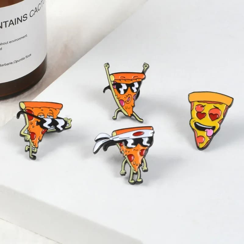 Funny Pizza Man Enamel Pin Sunglasses Heart Eye Brooches Custom Pastel Denim Shirt Cartoon Food Badge for Bag Lapel Jewelry Gift
