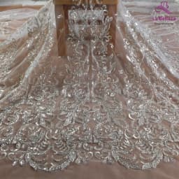 La Belleza 2021 fashion bridal lace,Heavy beading lace fabric,Hight patterns wedding dress lace fabric 51'' width 1 yard