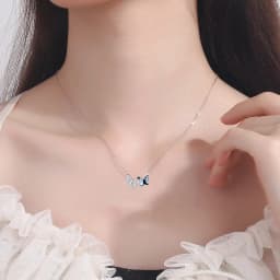 Silver Necklace Ladies Elegant Chain Necklace Fashion Blue Butterfly Shape Sterling Silver Jewelry Round Necklace