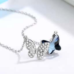 Silver Necklace Ladies Elegant Chain Necklace Fashion Blue Butterfly Shape Sterling Silver Jewelry Round Necklace